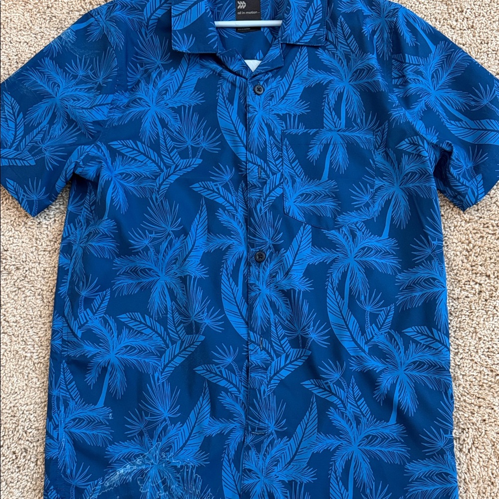 All in Motion Blue Leaf Print Kids Button Down Shirt